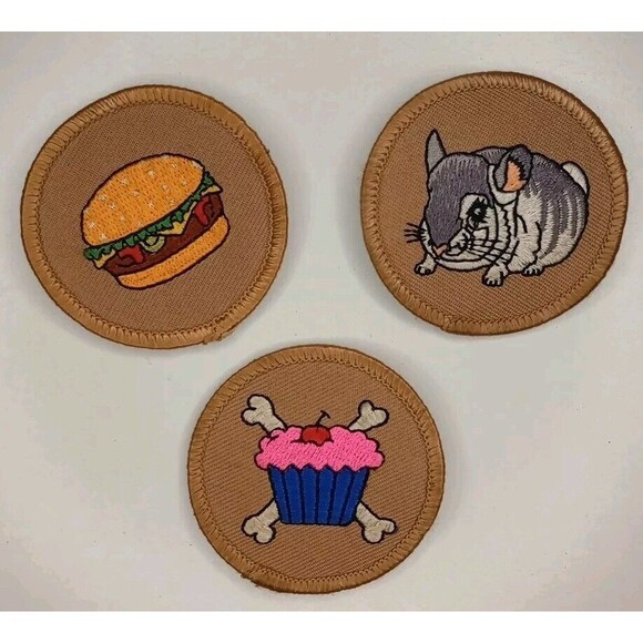 Applique Badge Patch, Set of 3, Iron on: Chinchilla, Burger, Punk Cupcake, 2" - Picture 1 of 5